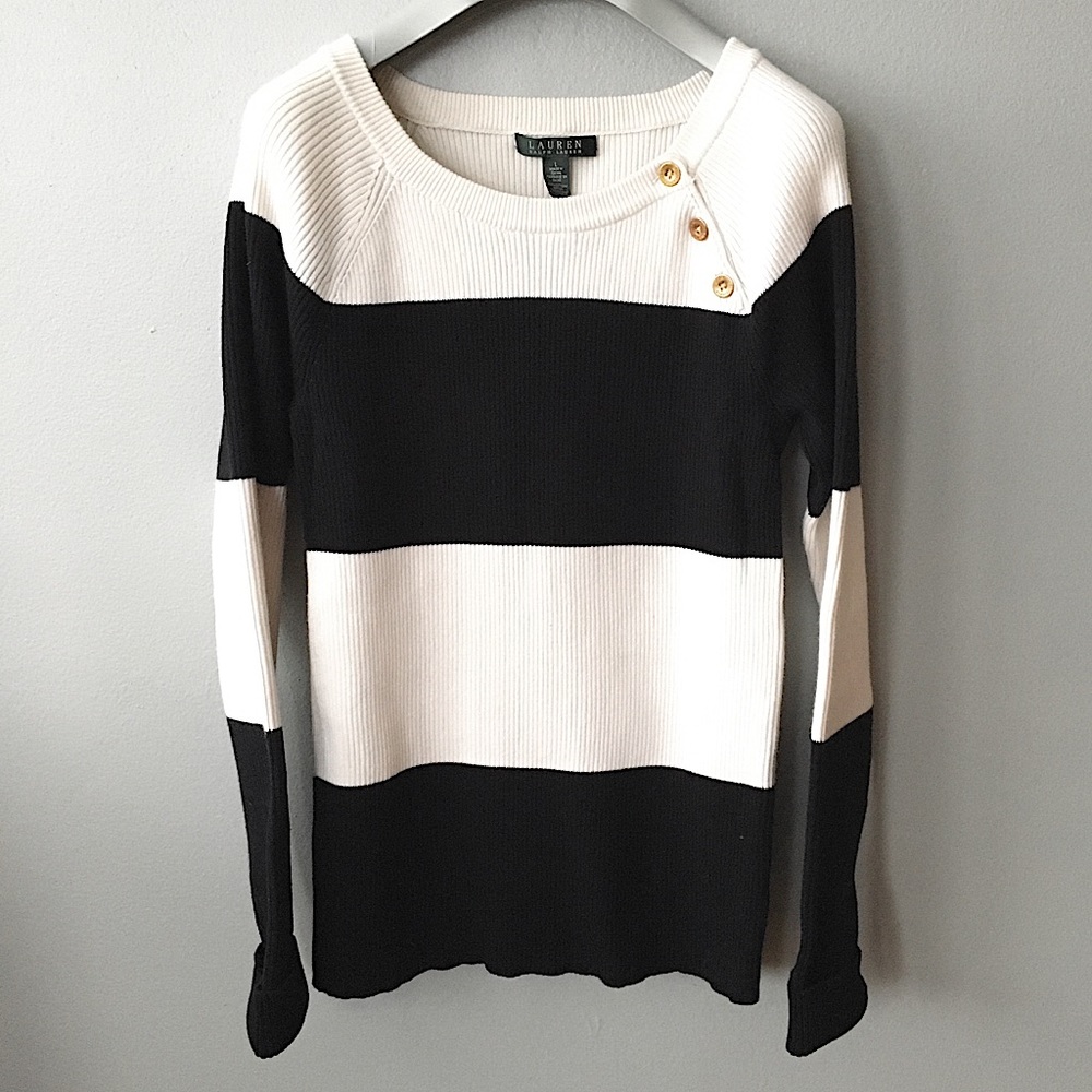 Ralph Lauren Black & White Ribbed Knit Sweater
